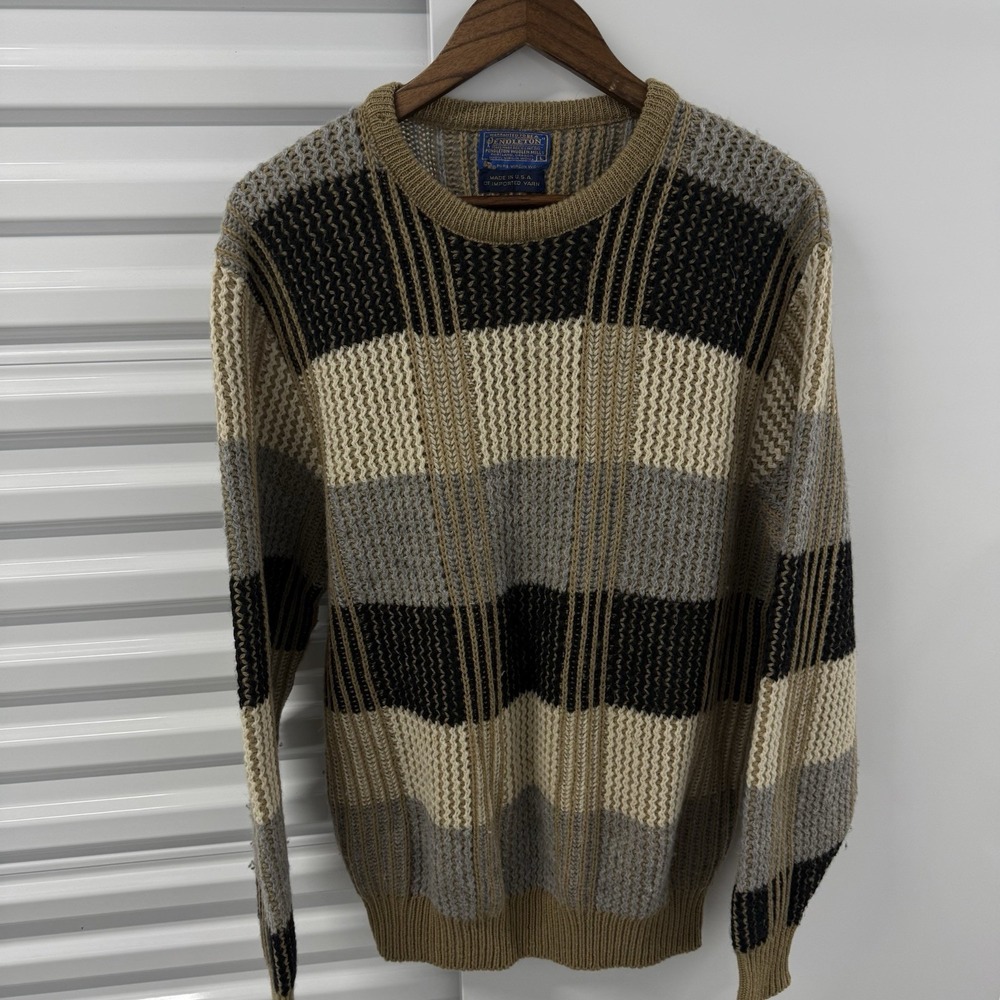 Vintage Pendleton Wool Sweater Mens L Made USA Colorblock Chunky Knit